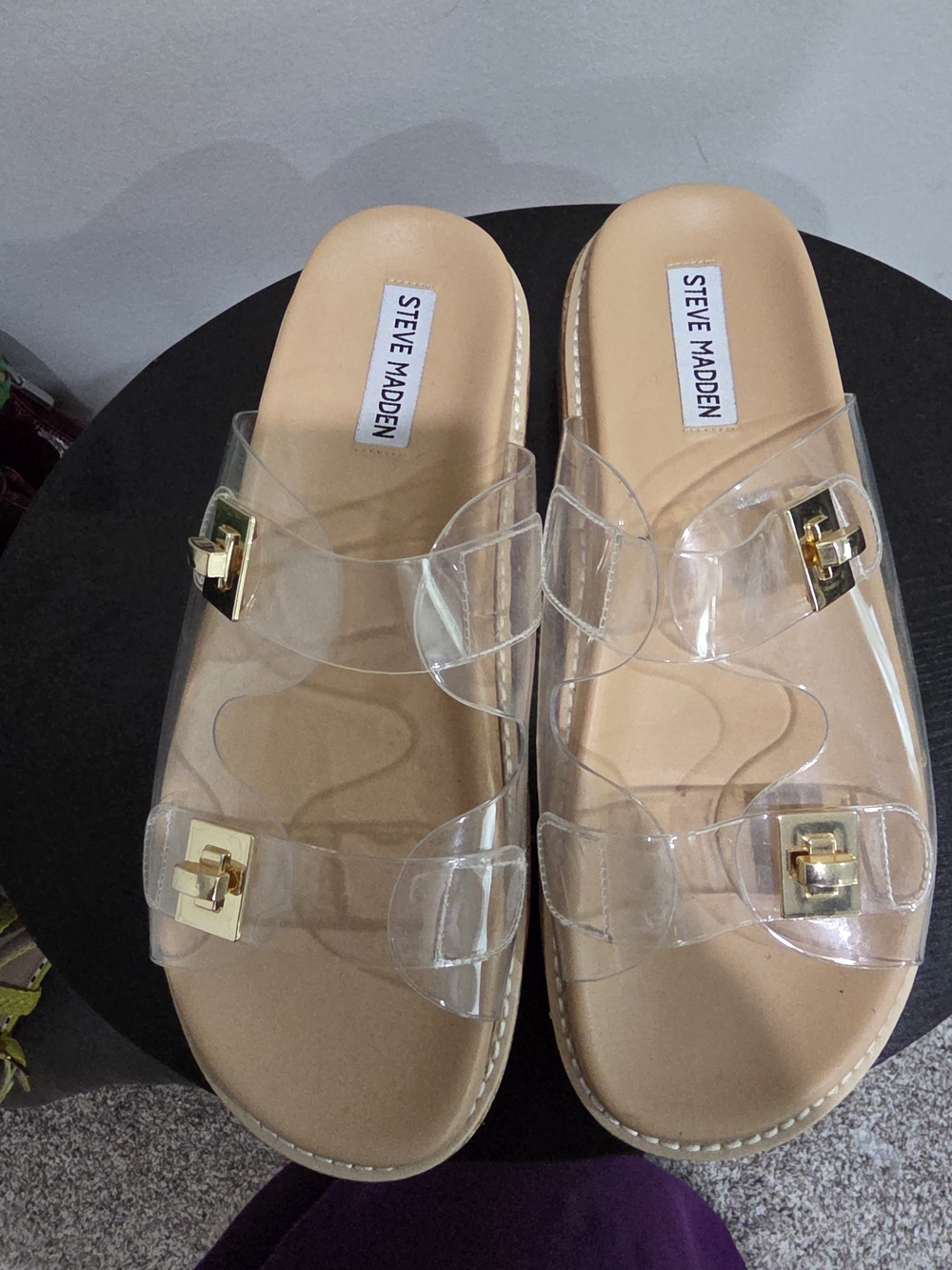 Steve Madden Clear Strap Slide Sandals in Nude